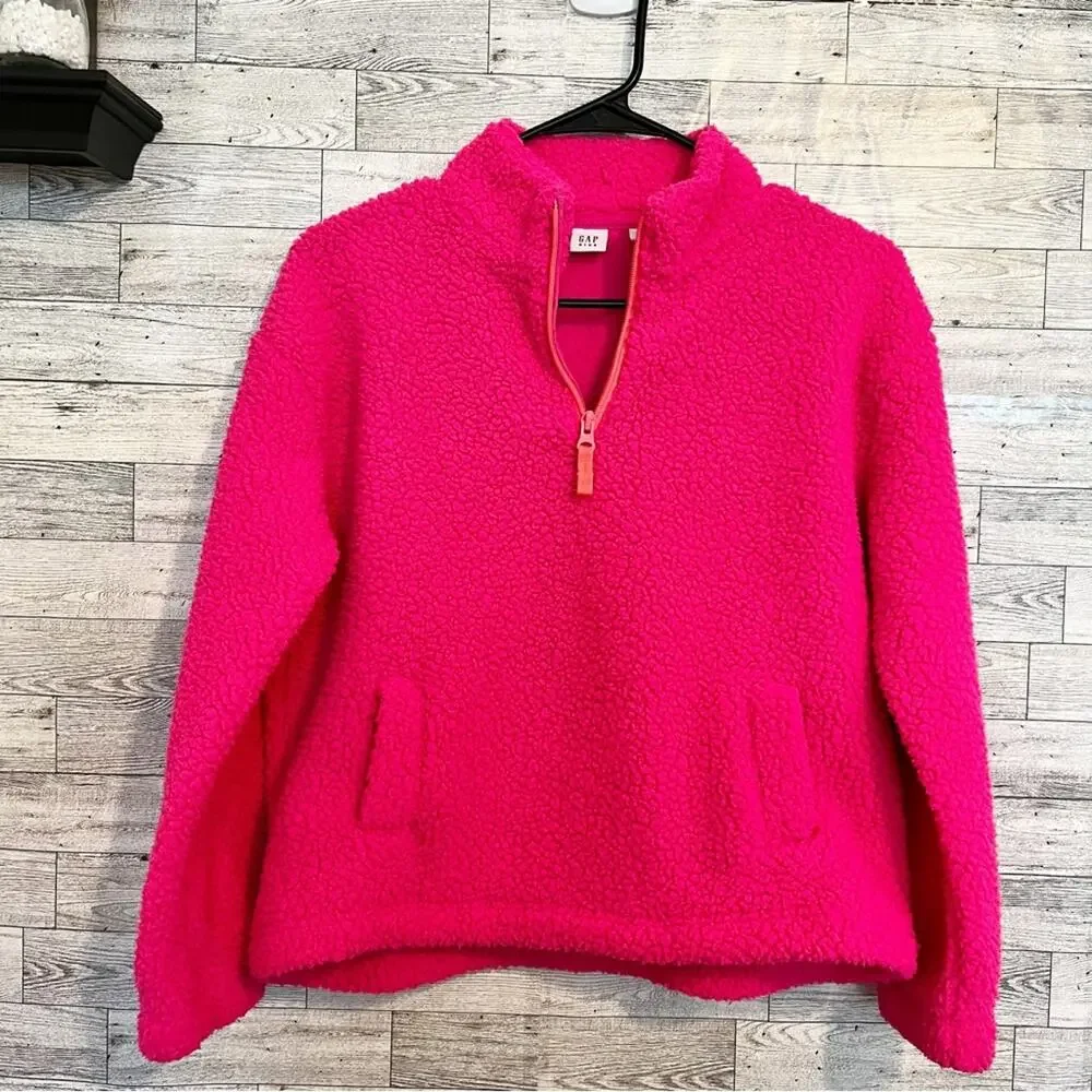 GAP KIDS Fuchsia Sherpa Quarter Zip Fleece XL 12 | Cozy Winter Pullover
